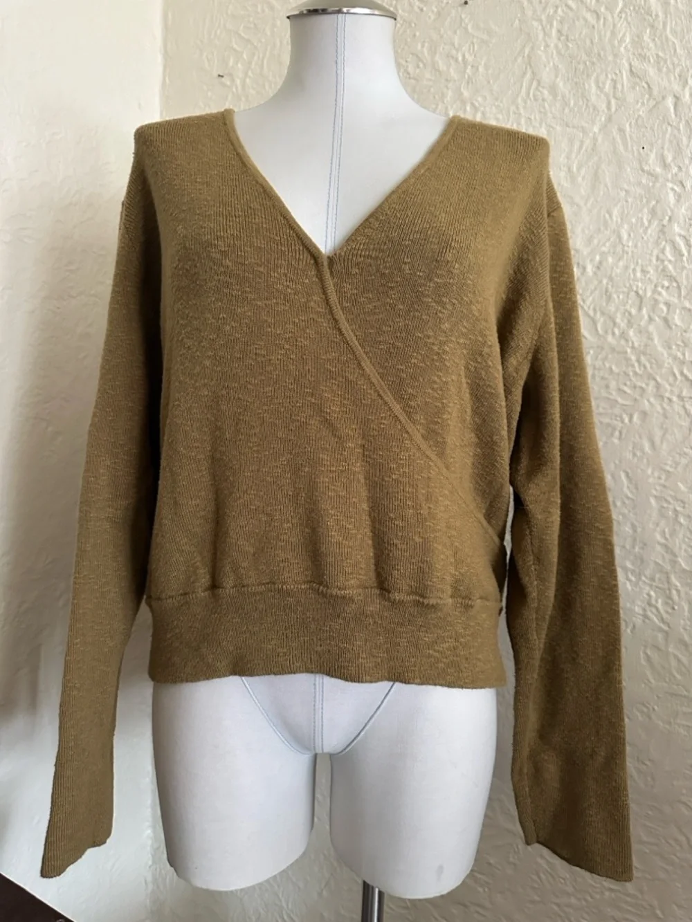 Madewell Wrap Front Pullover Sweater Spiced Olive Brass 2X